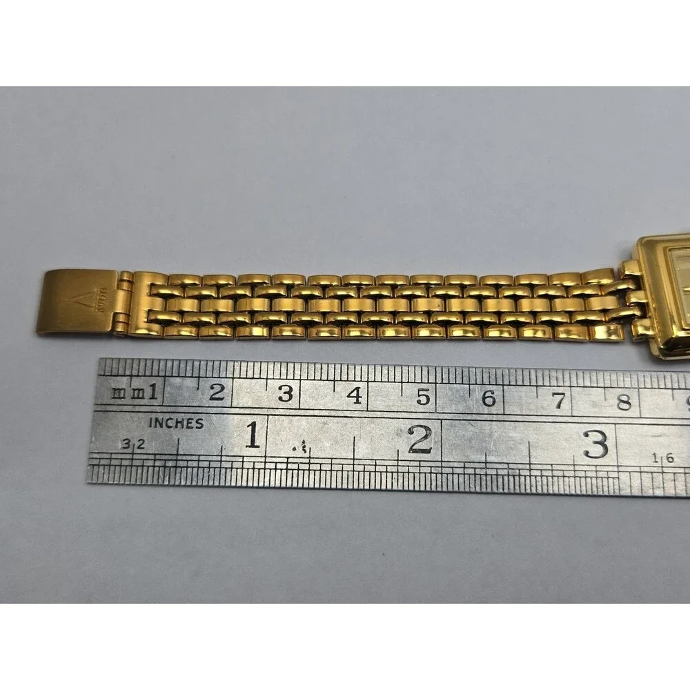 Womens Vintage Avon Gold Tone Rectangle Dress Bracelet Quartz Watch New Battery